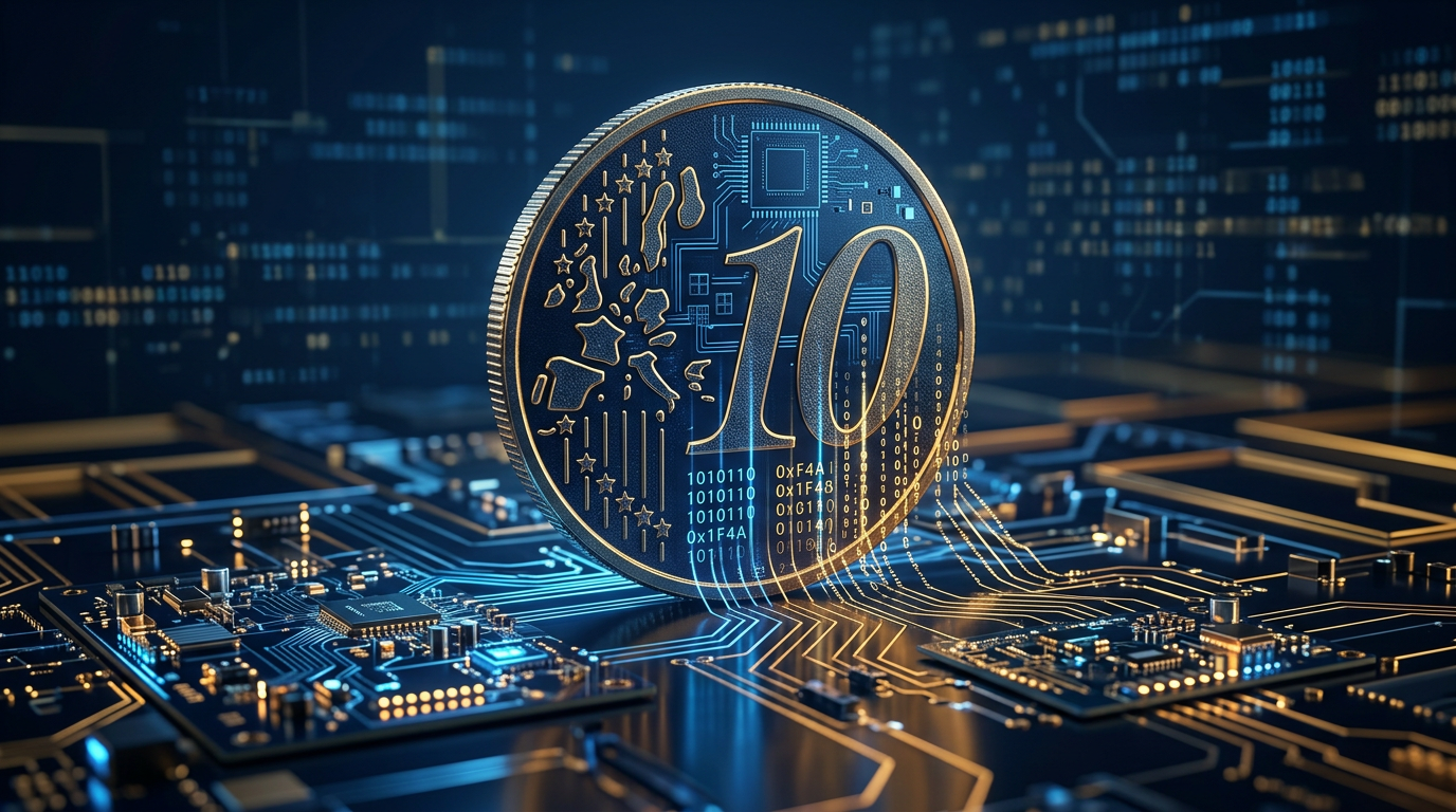 Technická vizualizace online casino vkladu 10 euro se symboly digitální bezpečnosti