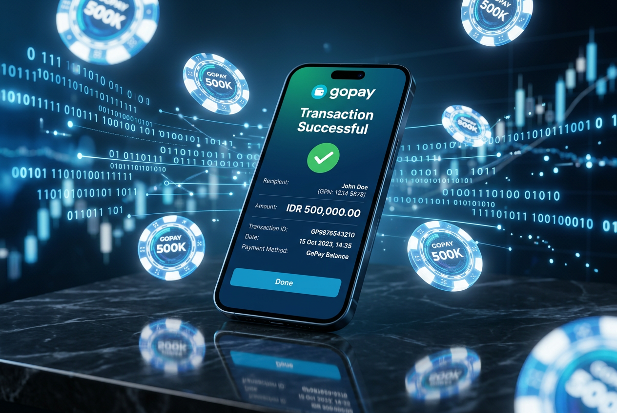 Smartphone displaying a successful GoPay payment verification in a casino environment